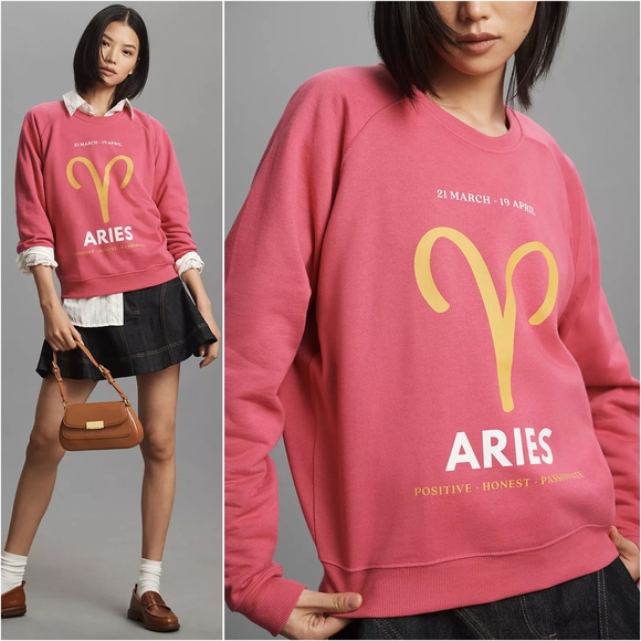 Anthropologie Pink Aries Pullover Sweatshirt